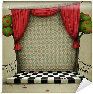 Room With Red Curtains And Vintage Wallpaper Wall Mural - Alice In Wonderland Grunge Texture (400x400), Png Download