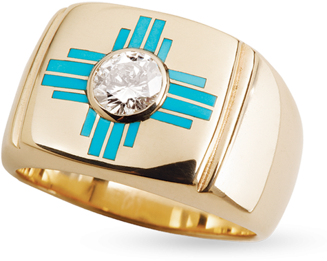 Sleeping Beauty Turquoise Men's Zia Ring With Bezel - Gold Turquoise Ring Mens (500x500), Png Download