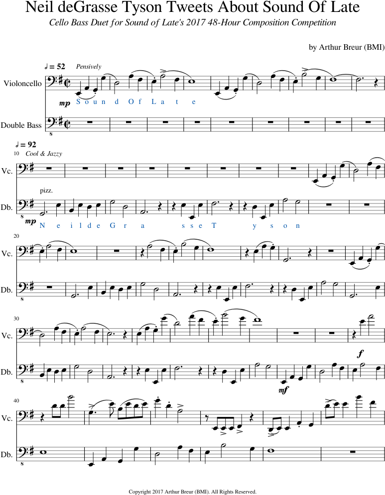 Neil Degrasse Tyson Tweets About Sound Of Late Sheet - Sheet Music (850x1100), Png Download