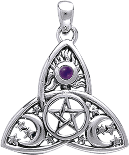 White Bronze Celestial Triquetra Pendant - Silver (555x555), Png Download