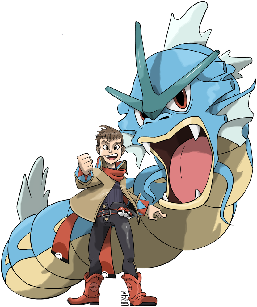 Him With Gyarados - Pokemon Trainer With Gyarados (927x1200), Png Download