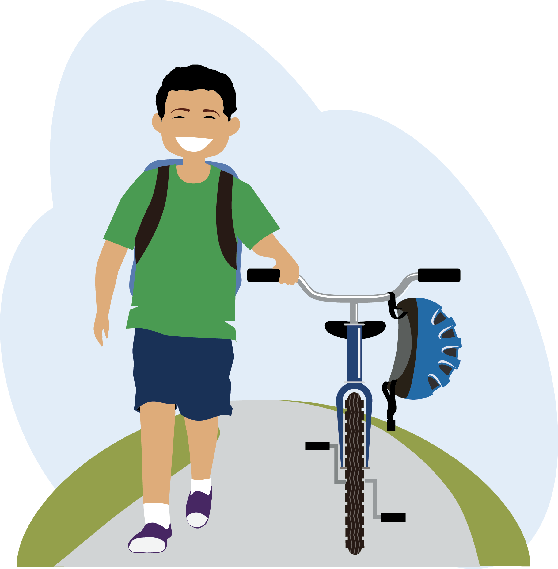 Kids Walking To School Clipart - Walking A Bike Cartoon (1821x1855), Png Download