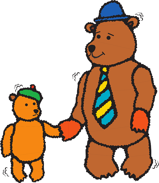 Child, Tie, Bear, Hats, Art, Father, Walking, Together - 3drose Best Dad Bears - Fathers Day - Cute Art, Iron (557x640), Png Download