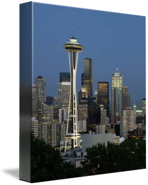 Seattle Downtown With Space Needle By Tim Knight Banner - Seattle (520x650), Png Download