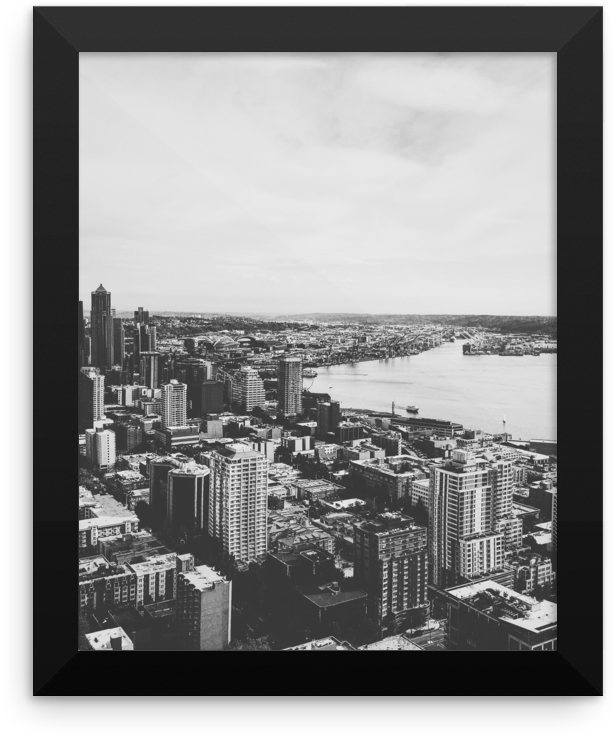 Framed B W Print Of The Seattle Skyline - Seattle (1000x1000), Png Download