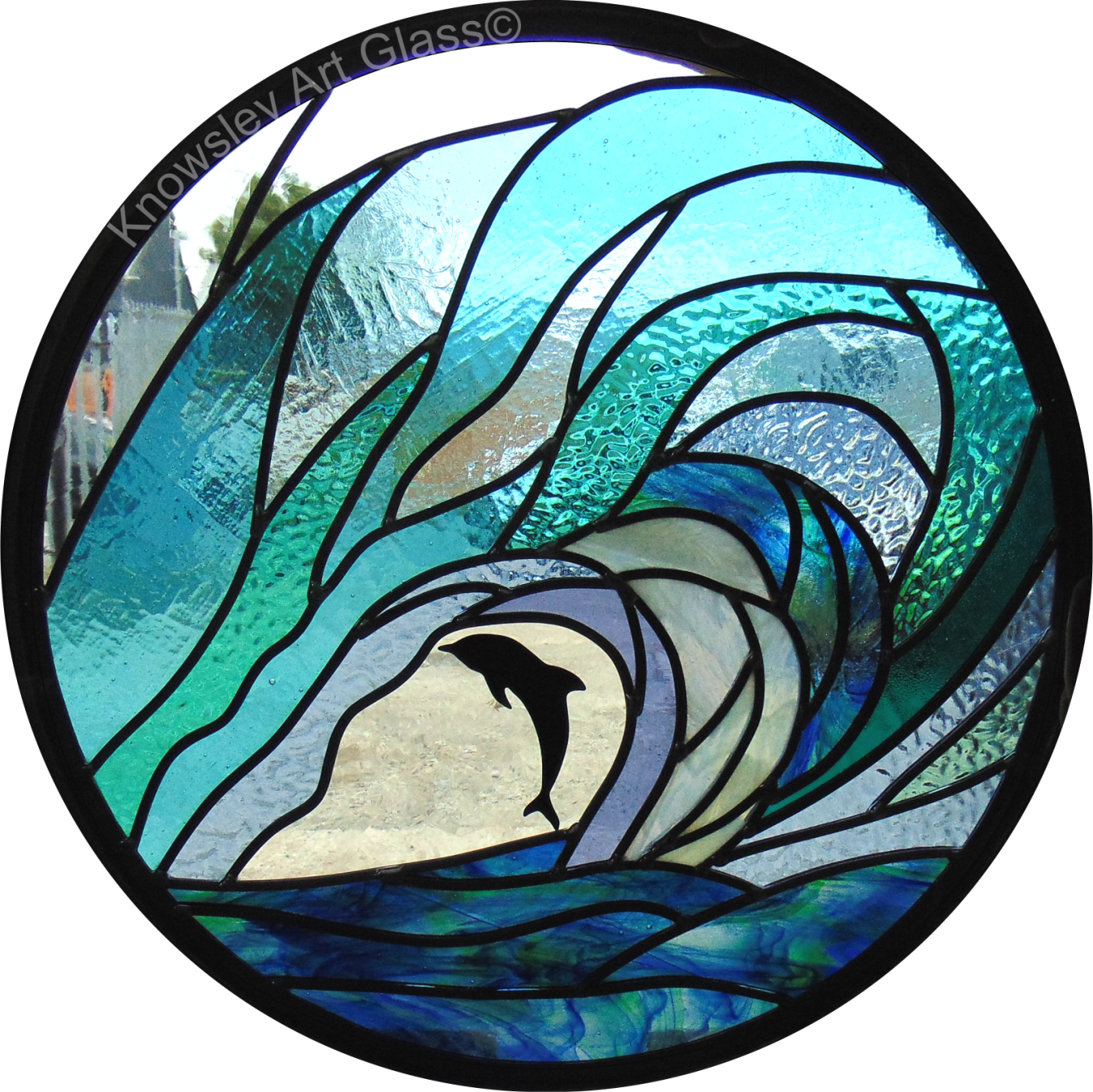 Stained Glass Sea Water Dolphin - Stained Glass (1347x1346), Png Download