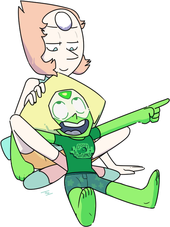 On Shspac Green Clip Art Fictional Character Cartoon - Peridot And Pearl Steven Universe (705x833), Png Download