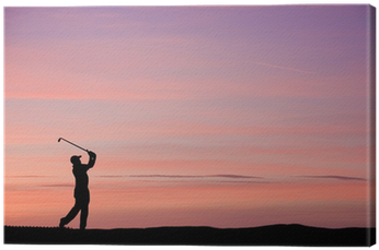 Golfer Silhouette Against Stunning Sunset Sky Canvas - Silhouette (400x400), Png Download