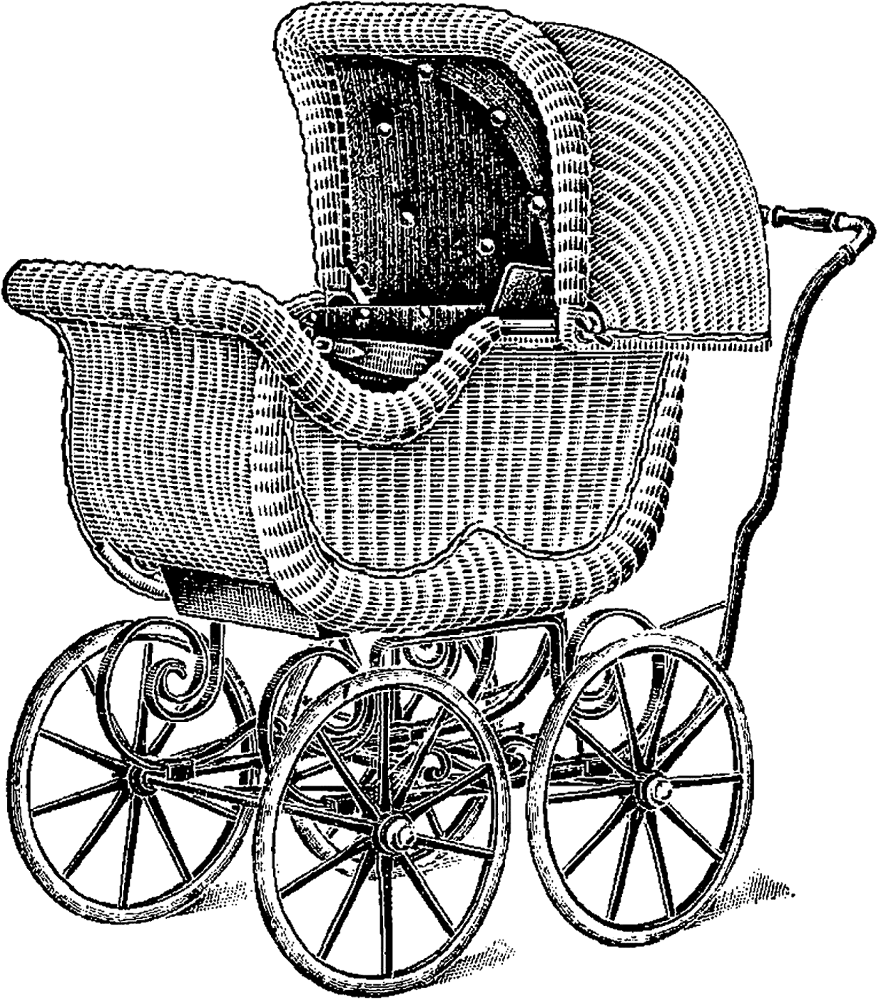 Vintage Baby Carriage Wicker Digital Clipart - Baby Transport (1487x1600), Png Download