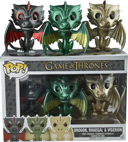 Game Of Thrones Drogon, Rhaegal & Vision Metallic Dragon - Figurine Pop Game Of Thrones Dragon (500x555), Png Download