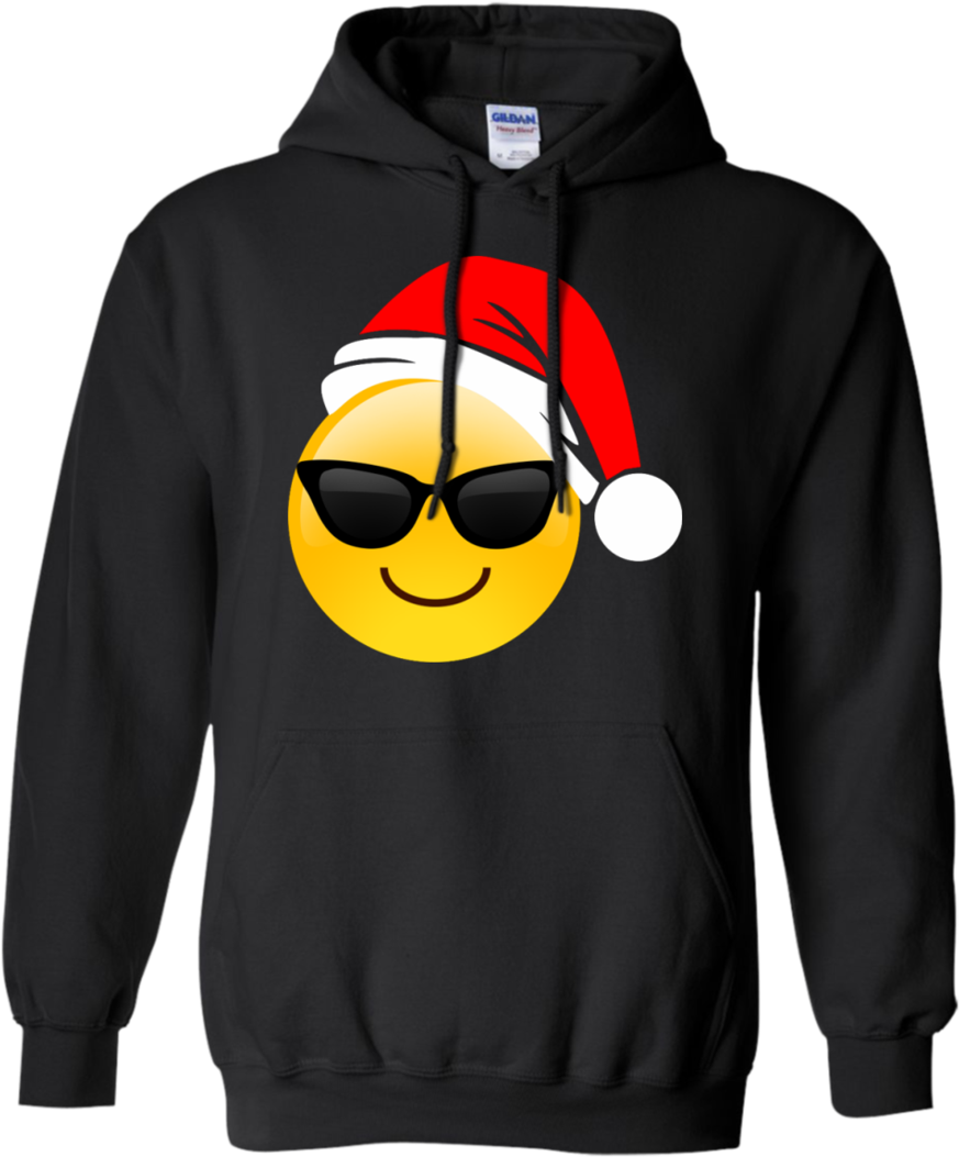 Emoji Christmas Shirt Cool Sunglasses Santa Hat Family - Shirt (1060x1060), Png Download