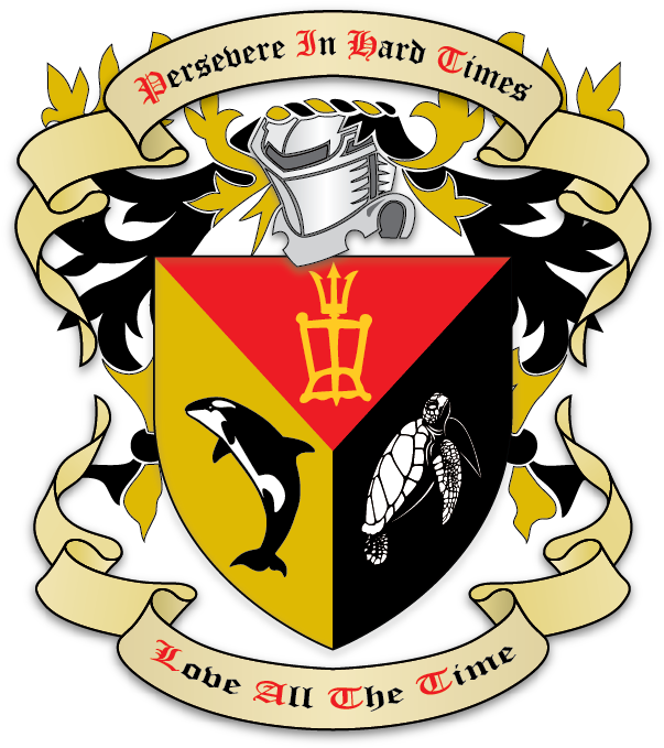 Per Pall, Gules, Sable And Or, In Chief A Waterman - Turtle Coat Of Arms (612x792), Png Download