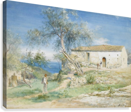 A Villa At Taormina Canvas Print - Taormina (429x368), Png Download