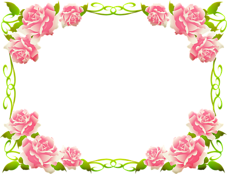 Rose Frame, Roses, Leaves, Frame, Love - Page Border Design Flowers (442x340), Png Download