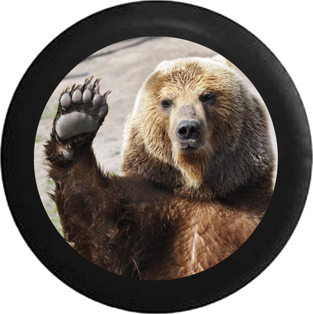 Waving Brown Grizzly Bear Paw Wave Wildlife Jeep Camper - Bear Waving (1024x1027), Png Download