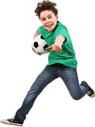 Elementary Student Jumping With Soccer Ball - Niño Corriendo Fondo Blanco (332x443), Png Download