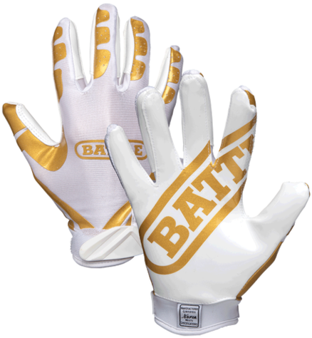 Battle Ultra-stick White/gold Youth Football Receiver - Battle Football Gloves Gold (480x480), Png Download