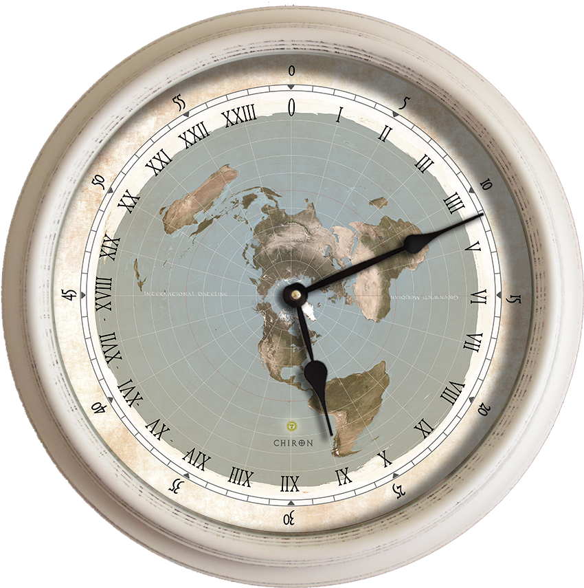 15 5 Flat Earth Map White Roman Numerals 24 Hour Wall - Clock (888x888), Png Download