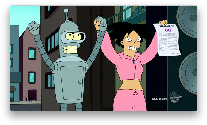 Proposition Infinity - Futurama Robot Human Marriage (704x432), Png Download