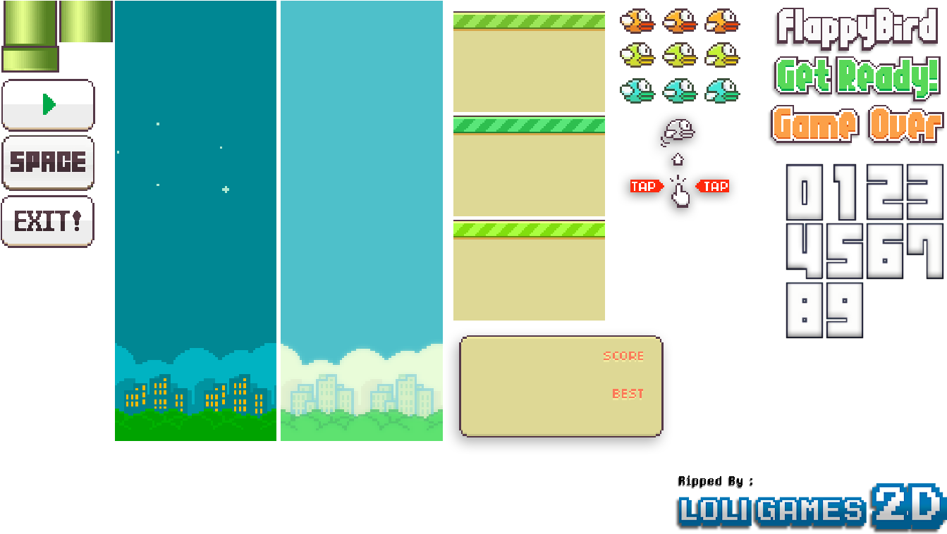 Flappy Bird Pipes Png - Fappy Bird Sprite Png (1368x768), Png Download