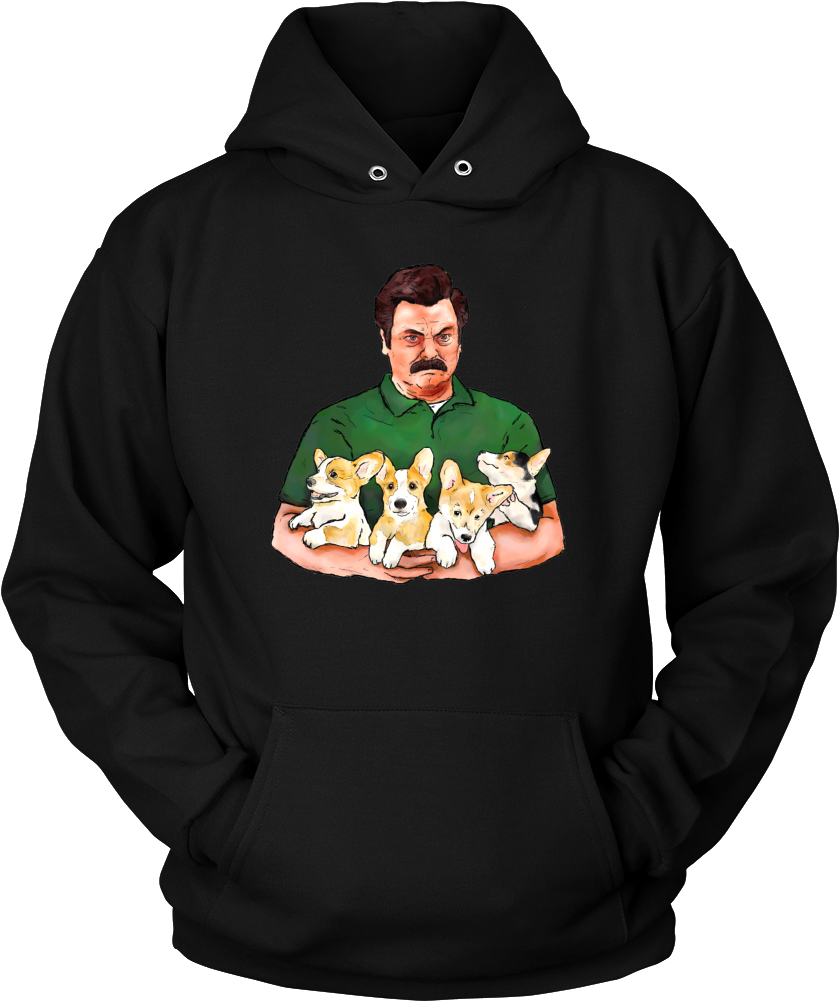 Ron Swanson Holding Corgi Puppies Hoodie - Gamer Dad - Gamer Hoodie (1000x1000), Png Download