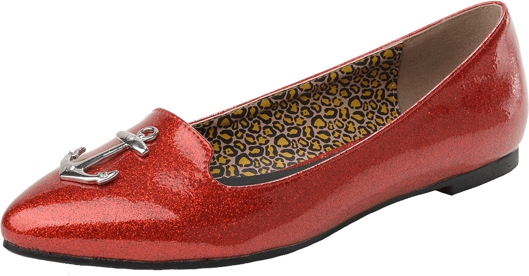 Red Sparkle Anchor Patent Pointed Toe Flats - Women's T.u.k. Lux De Ville Anchor Patent Flat Red (1096x876), Png Download