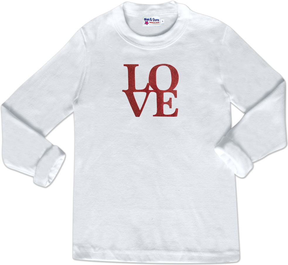 Red Sparkle "love" White Long Sleeve Jersey - Sleeve (1000x1200), Png Download