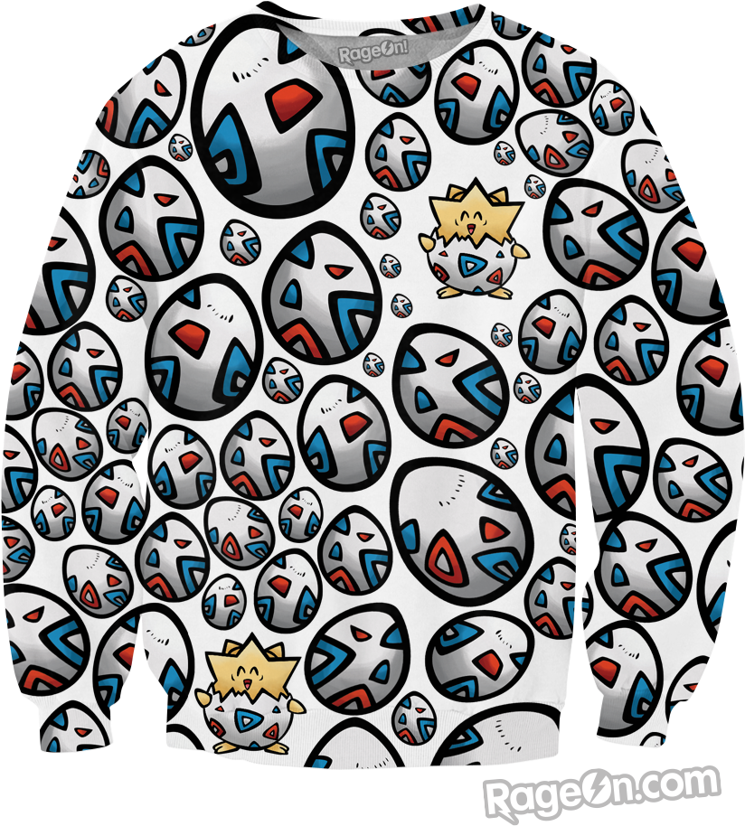 Eggscellent Togepi Crewneck Sweatshirt - Pattern (832x1024), Png Download