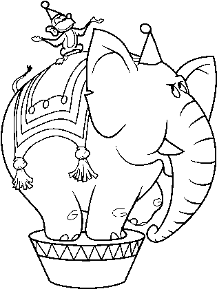 Elephant And Circus Monkey Coloring Page - Circus (600x470), Png Download