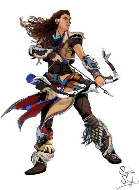 Aloy From Horizon Zero Dawn - Aloy Horizon Zero Dawn Bow (500x667), Png Download