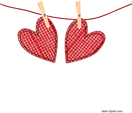 Two Hearts Hanging On A Wire Free Clip Art Graphic - Two Hearts (450x450), Png Download