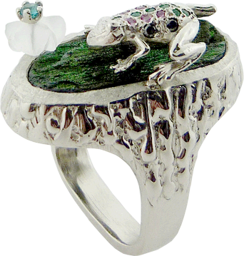 Frog Ring Design With Emeralds, Black Diamonds, Pink - Pre-engagement Ring (342x359), Png Download