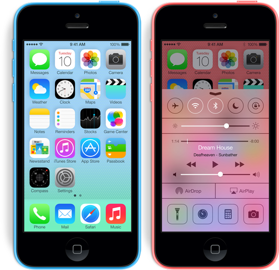 Iphone 5c, With Ios - Ios 7 Iphone 5c (557x540), Png Download