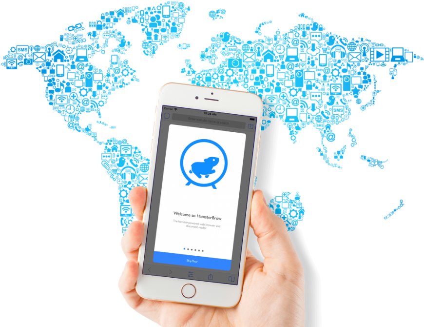 Hand Holding Hamsterbrow On Iphone Over The World Wide - O Uso Do Portfólio No Ensino Superior (900x719), Png Download