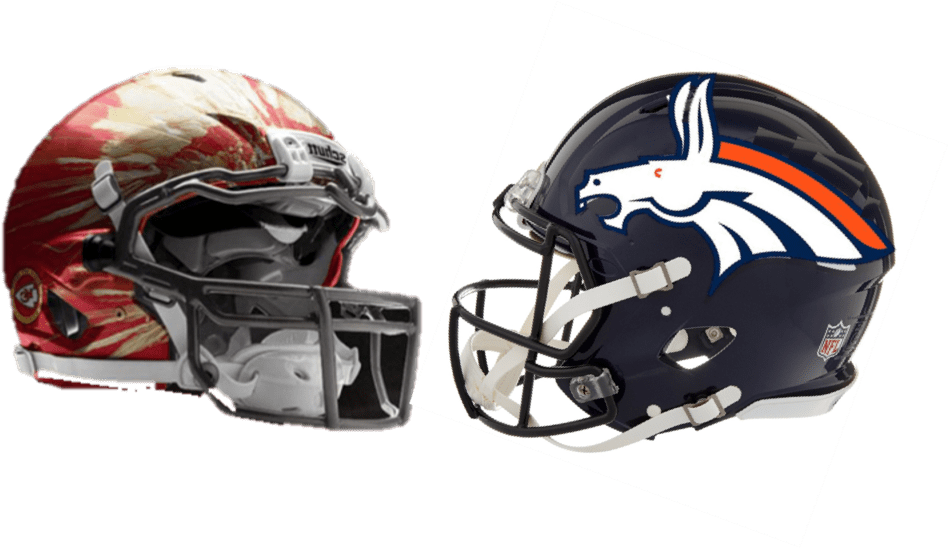 Chiefs & Broncos Helmets - Denver Broncos (1020x551), Png Download