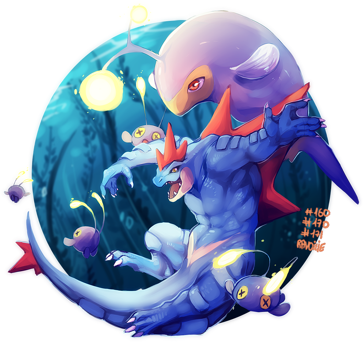 Painted Pokeartdex 02this Time I Drew Feraligatr, Chinchou - Inflatable (1200x1143), Png Download