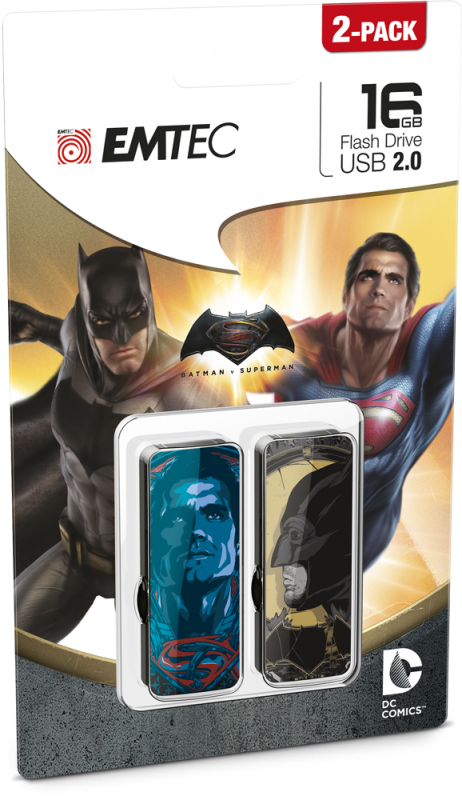 M700 Bvs Superman 2 Pack Cardboard - Emtec M700 Batman V Superman 16 Gb Flash Drive - Usb (462x800), Png Download