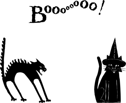 Black Cat Black And White Halloween - Black Cat (416x340), Png Download