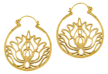 Earrings Lotus Flower Circle Edge Brass Brass Antique - Ohrringe Lotusblume Kreis Rand Messing Brass Antik (350x240), Png Download