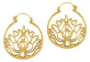 Earrings Lotus Flower Circle Edge Brass Brass Antique - Ohrringe Lotusblume Kreis Rand Messing Brass Antik (350x240), Png Download