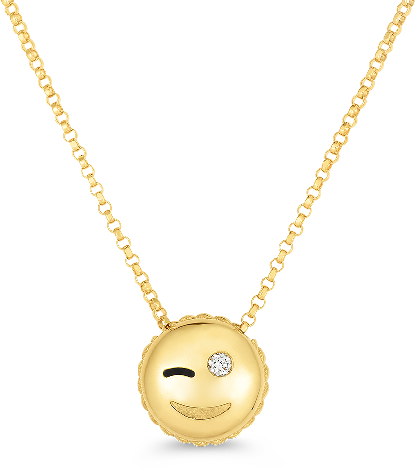 Tiny Treasures Wink Emoji Pendant With Diamonds - Roberto Coin Yellow Gold Wink Emoji Diamond Pendant (1600x1600), Png Download