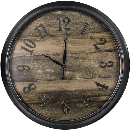 Hanging Rounded Wooden Modern Clock With Wood Plank - Clock (504x504), Png Download
