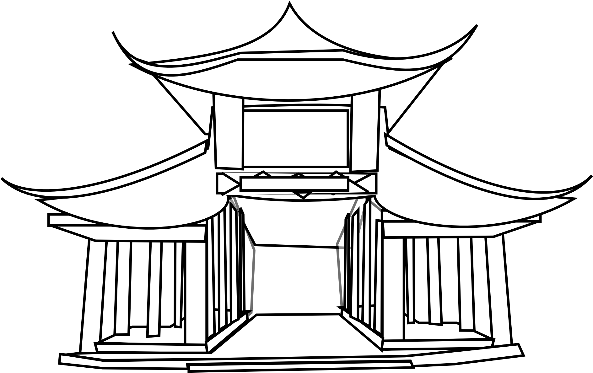 Net Clip Art Chinese Architecture Black White Line - Chinese House Coloring Pages (999x739), Png Download