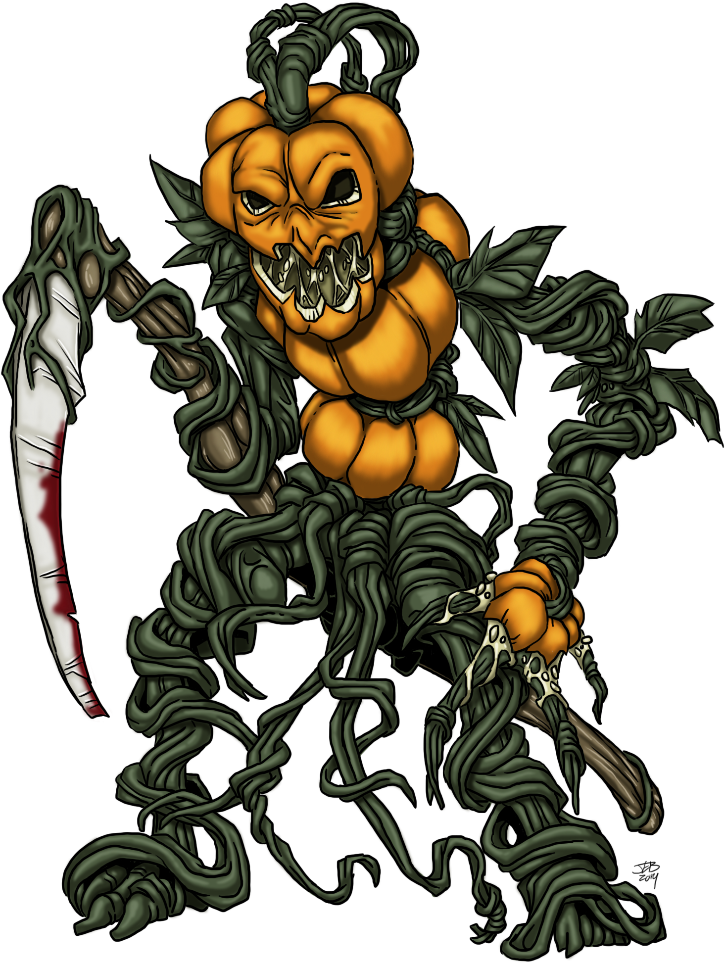 Image Result For Jack O Lantern Pathfinder Creepy Art, - Pumpkin Golem Png (1545x2000), Png Download