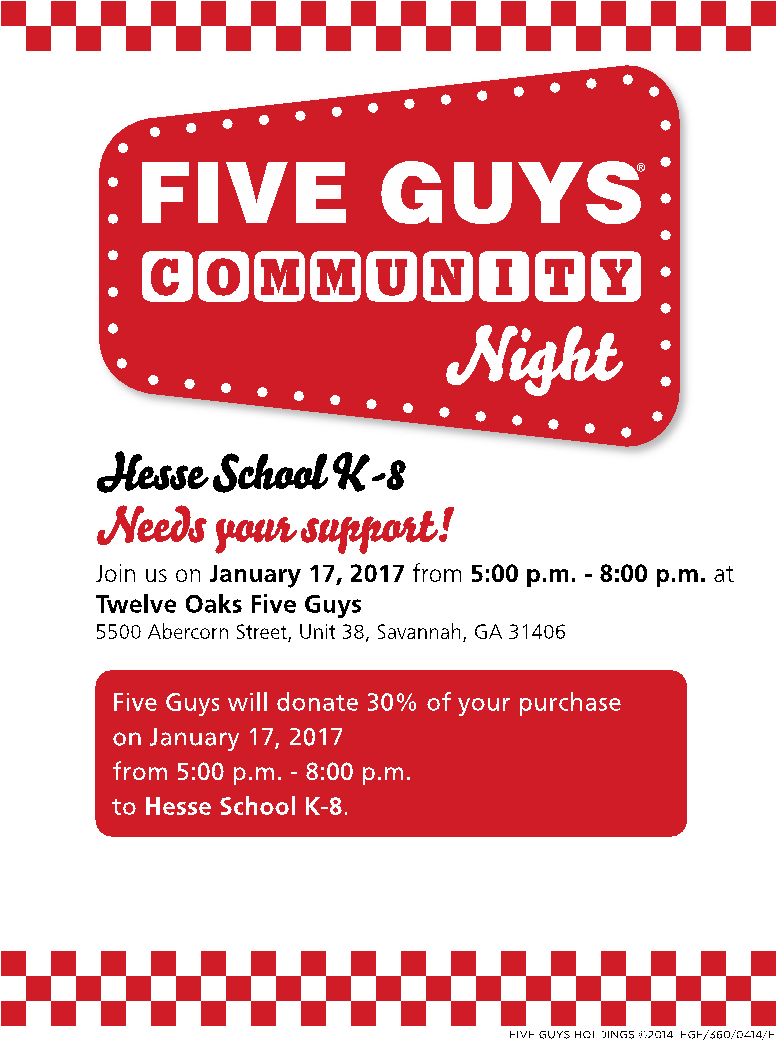5 Guys - Five Guys Community Night (850x1100), Png Download