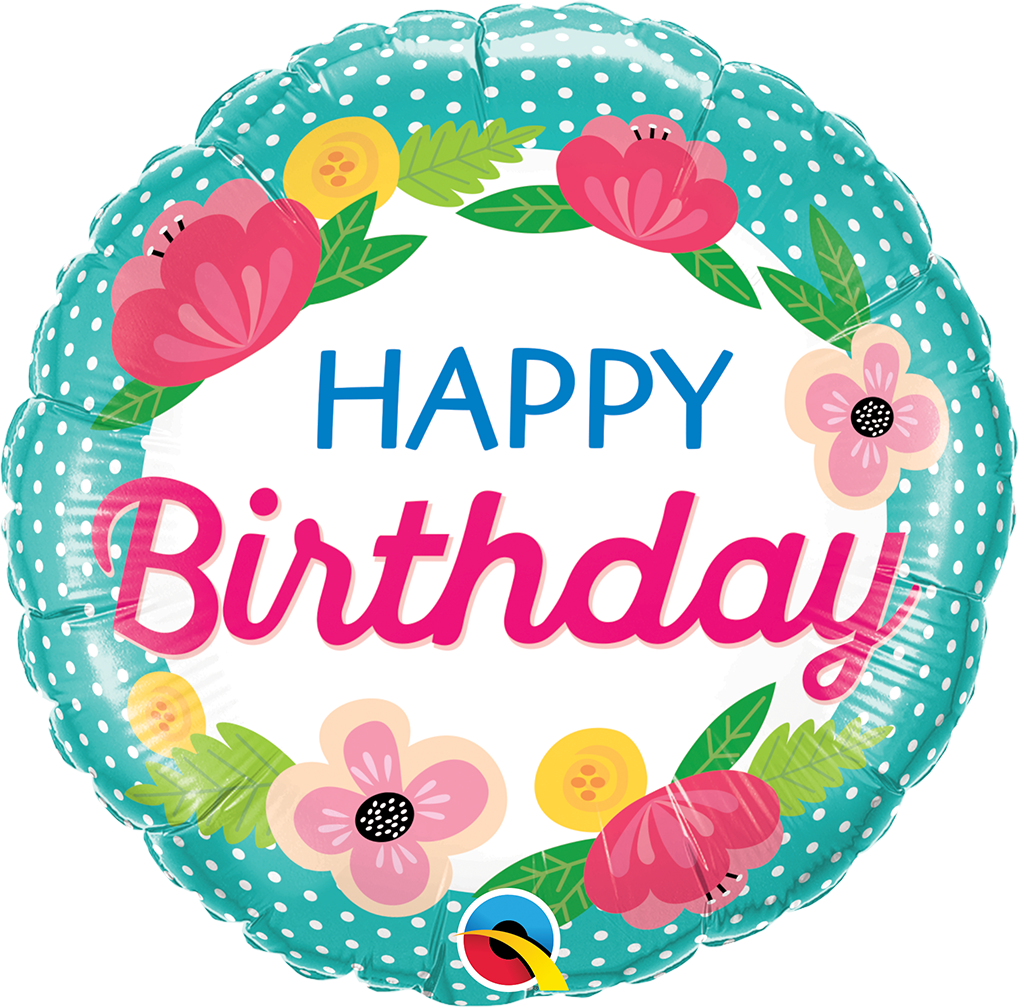 Happy Birthday Flowers Dots Foil Balloon - Happy Birthday Flowers Balloons (1018x1007), Png Download