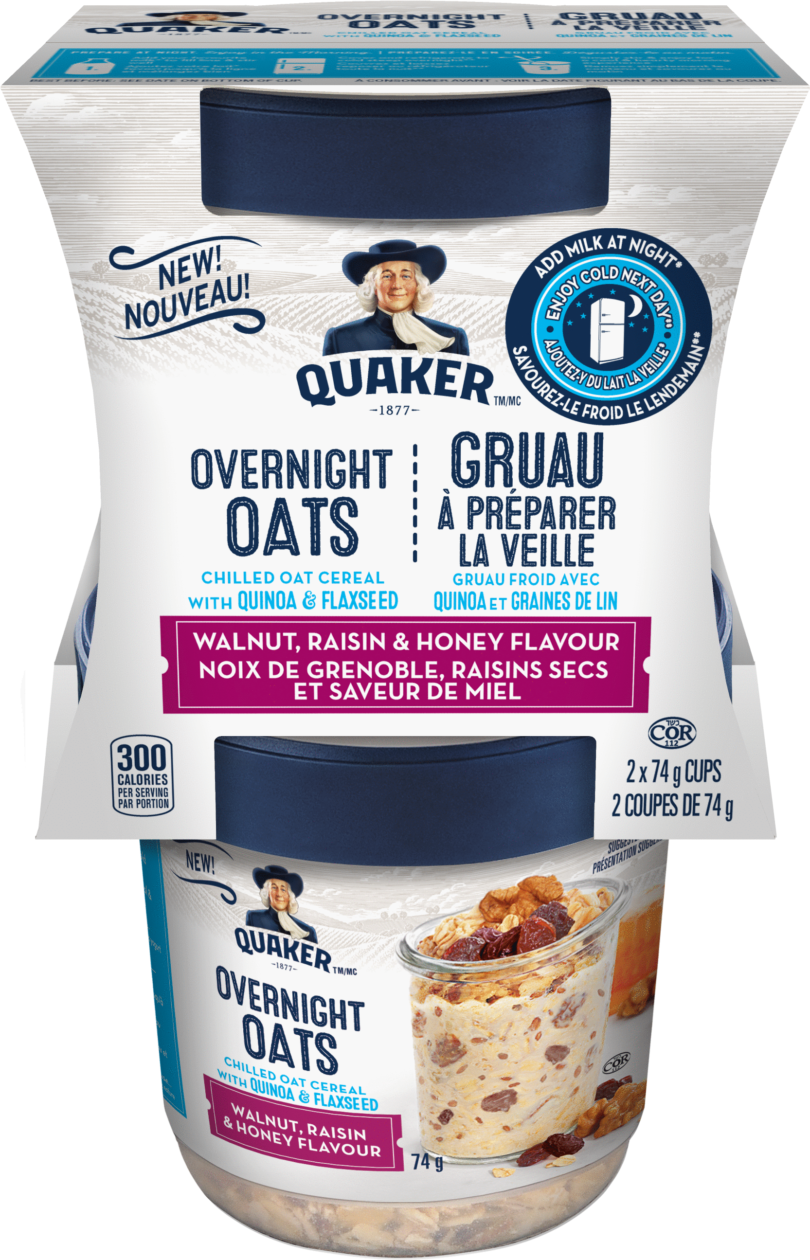 Quaker® Overnight Oats Walnut, Raisin & Honey Flavour - Quaker Overnight Oats Canada (2400x2931), Png Download