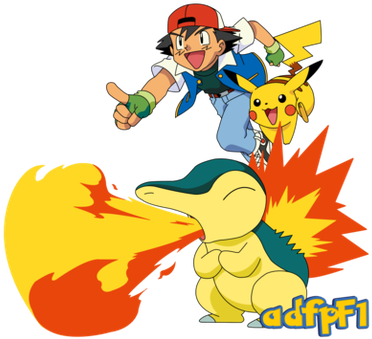 Ash , Pikachu Y Cyndaquil By Adfpf1 - Cyndaquil And Pikachu (383x350), Png Download