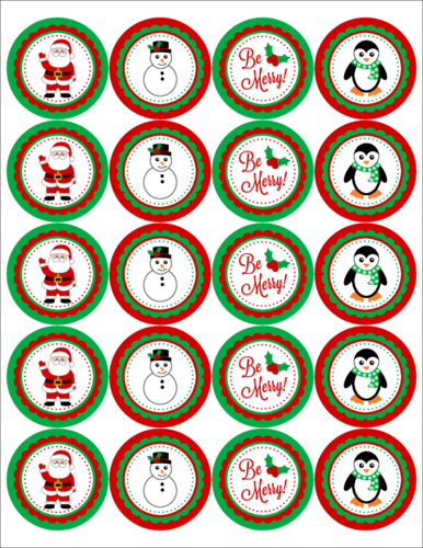 Clip Christmas Label Clipart - Merry Christmas Cupcake Toppers (386x500), Png Download