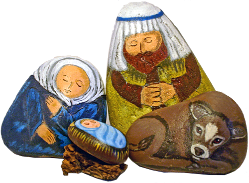 Large Painted Rock Nativity Set - Nativity Painted Stones (500x367), Png Download